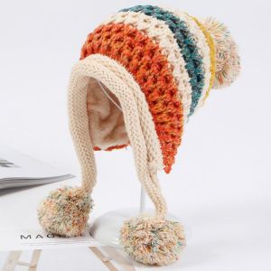 HT1996 2018 New Winter Knitted Hats Women Patchwork Pompon Balls Earflap Caps Ladies Warm Thick Winter Beanies Female Beanie Hat