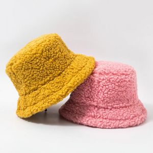 New Fashion Luxury Autumn Winter Bucket Hat Women Soft Warm Fisherman Panama Casual Lamb Plush Solid Caps Outdoor Top Quality