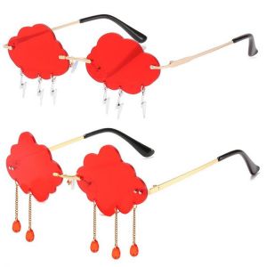 Fashion Rimless Cloud Shape Sunglasses with Tassel Pendant Sun Glasses Women Luxury Funny Steampunk Shades Brand Designer