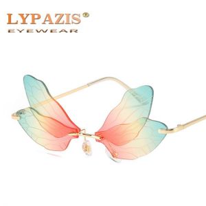 Dragonfly Fairy Wing Sunglasses Women Fashion Frameless Rimless Irregular Glasses Shades Party Festival Pink Green Sun Glasses