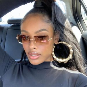 Rimless Sunglasses Rectangle Fashion Popular Women Men Shades  Small Square Sun Glasses For Female Summer Traveling Brown Oculos