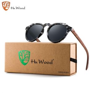 Hu Wood Hand-made women's Polarized Wooden Sunglasses Round Frame UV400 Protection Red Mirror Lens Accessories Packaging GR80