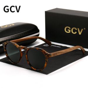 GCV Brand Advanced Walnut Wood Hawksbill Leopard Grain Frames Ultralight Sunglasses Men Women Female Polarized  Delicate Fashion