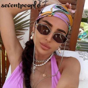 Fashion Small Irregular Sunglasses Women 2021 Luxury Brand Design Trendy Diamond Sun Glasses For Female With Metal Eyewear Chain