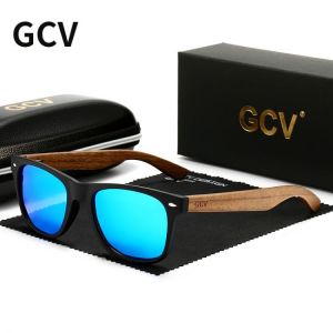 GCV Brand Natural Wooden Sunglasses Men Polarized Fashion Sun Glasses Original Wood Oculos De Sol Masculino 2021 New TR90 Frames