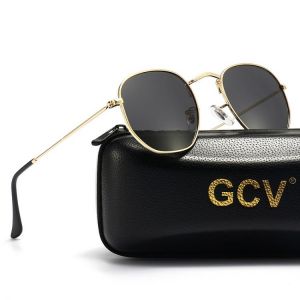 GCV Classic Retro Reflective Man Hexagon Square Metal Frame Eyewear Sunglasses Polaroid Lenses With Box Oculos De Sol Gafas