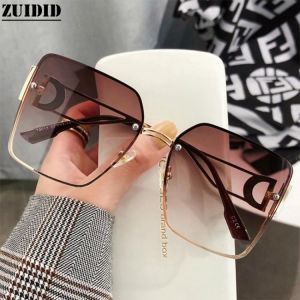 Rimless Square Sunglasses Women Fashion Box Oculos De Sol Feminino Moda Mujer Lunette De Soleil Femme Brown Glasses Zonnebril
