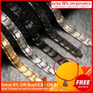 Vinterly Black Magnetic Bracelet Men Stainless Steel Energy Germanium Magnet Health Bracelets Men Hand Chain Bracelets for Women