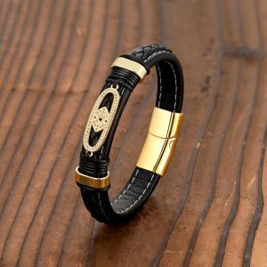 2021 New Fashion Design Charm Micro-studded Leather Cord, Unisex Bracelet for Men and Women, Stainless Steel Bracelet Jewelry