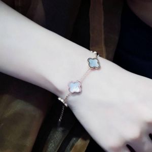 Titanium Steel Floral Charm Bracelet for Women Trendy Natural Shell Lucky Four Leaves Clovers Bracelets Lovely Luxury Jewelry