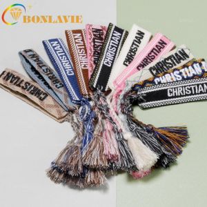 BONLAVIE Embroidered Wrist Band Tassel Letter Braided Bracelet Women Jewelry Wholesale Good Quality