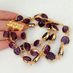 Y·YING 3 Strands Natural Amethysts Freeform With Electroplated Edge Bracelet 8"