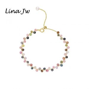 Lina Jw 3MM Natural Stone Tourmaline Bracelet on Hand for Women Jewelry Party /Wedding Luxury Gift Set Handwork