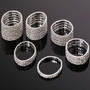 Crystal Rhinestone Stretch Bracelet Bangle Silver Plated Multi Row Bridal Wedding Jewelry Bangles for Women