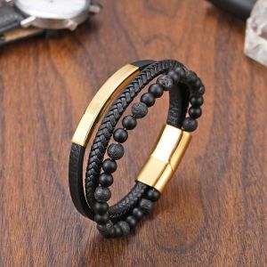New Jewelry Bracelet Leather Beaded Men's Chakra Tiger Eye Bracelet Men's and Women's Stainless Steel Accessories B