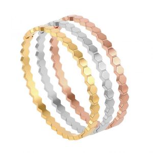 High Quality 4mm Rhombic-shaped Honeycomb Gold Cuff Bangle Bracelet Stainless Steel Women Bangle For Woman Fashion Jewelry Gift