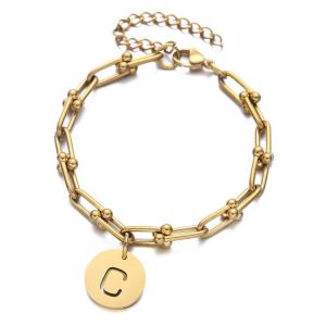 Stainless Steel U Shape Handmade Chain Initial Letter Bracelet For Women Girls 26 Alphabet Charm Bracelets New Fashion Jewelry