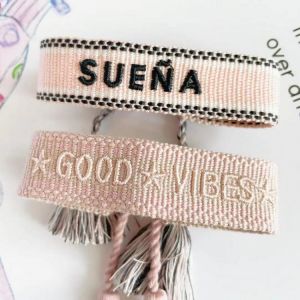 Blush Pink Woven Bracelet For Women Girls Braided Bracelets With Embroidery Gift Jewelry for Friends