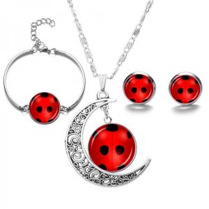Comic Seven-Star Ladybug Girl Lady Bug Time Gem Moon Necklace Set Earrings Bracelet Jewelry Wholesale