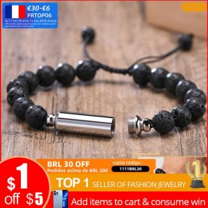 Vnox Men's Casual Lava Stone Beads Urn Bracelets for Ashes, Hollow Tube Cremation Keepsake Memorial Jewelry,Length Adjustable