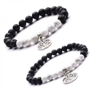 Natural Stone Lava Howlite Tree Of Life Bracelet Diy Essential Oil Diffuser Couples Friend  Bracelets For Women Men Jewelry