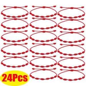 24PCS 7 Knots Red String Bracelet Protection Evil Eye Good Luck Amulet for Success & Prosperity Couple's Friendship Brace