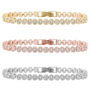 Sparkling 36 PCS Round Cut Cubic Zirconia Crystal Tennis CZ Bracelets for Women or Wedding in 3 assorted colors