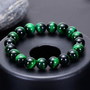 6mm 8mm 10mm Natural Stone Green Tiger Eye Stone Beaded Bracelet For Women Men Friend Jewelry