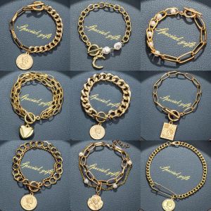 VCORM 2021 Fashion Gold Multilayer Chain Bracelets For Women Pearl Portrait Coin Charm Bangle Bracelets Bohemian Jewelry Gift