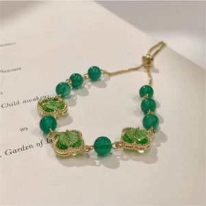 Classic Fashion Green Crystal Flower Exquisite Jewelry Bracelet Woman 2021 New Lucky Bracelet An Anniversary Gift for Girls