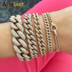 2021 New Iced Out Hip Hop Big Lock Lobster Charm Bracelet Bling Micro Pave CZ Cuban Link Chain Bracelets Fashion Women Jewelry