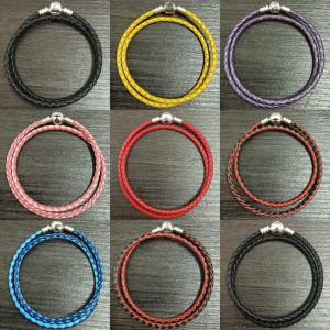 New Black, red Fit Pandora Leather Chain Charm Bracelet Fits DIY Beads Fine Bracelet for Women Lover Jewelry Gift