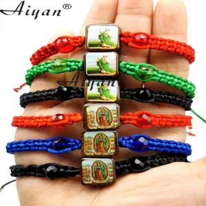 12 Pieces San Judas And Virgin Mary Jesus Saint Benedict Alloy And Wood Hand-Woven Bracelets Can Be Used  As  Gifts  And Prayers