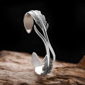 Fashion Retro Creative Design Feather Open Bracelet Unisex Trend Casual Party Jewelry Gift