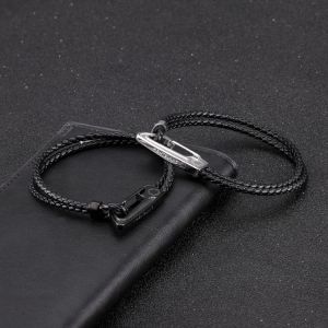 Trendy Men Bracelets Stainless Steel Geunine Braided Leather Bracelets Men Wristband Bangle Fashion Men Jewelry Gift