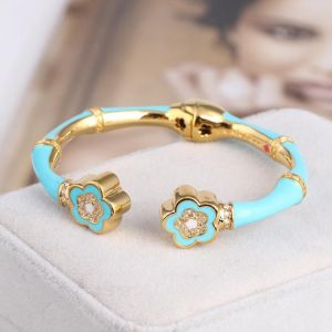 European and American enamel glaze bamboo hand-painted pearl flower-shaped open elastic bracelet ewelry for women