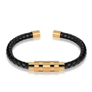 New Fashion Retro Bangle Men Genuine Leather Bracelet Size Can Be Adjusted Freely Stainless Steel Bracelets Wristband Jewelry