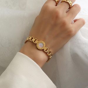 New Designer Stainless Steel Luxury Charms Chain Bracelets for Women Mother-of-pearl Roman Number Bangle Jewelry Free Shipping