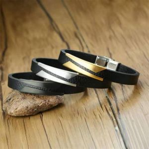 Genuine Leather Bracelets For Men Women Fashion Casual Jewelry Gift  Size is adjustable Rope chain Stainless Steel Bangle