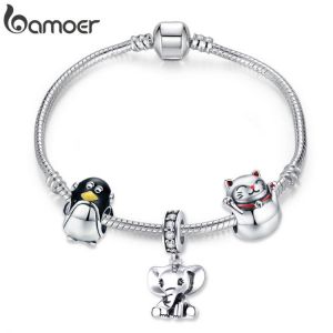 bamoer Alloy Metal Baby Elephant Pendant Lovely Penguin Charm Girl Original Snake Bracelet DIY Making Fashion Jewelry Set