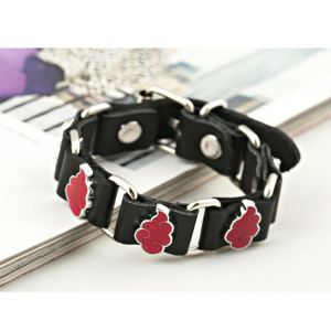 Japan Anime Red Cloud Leather Bracelet Cosplay Akatsuki Organization Sign Metal Men Bangle Goth Jewelry Bracelets Gifts