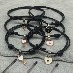1 Pair New Arrival Couple Bracelet Alloy Key Heart Lock Charm Bracelet Handmade Jewelry Rope Bracelet Lovers Gifts For Women