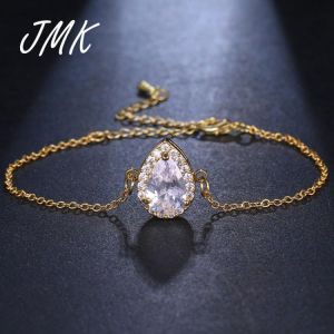 JMK Trendy Water Drop Zircon Chain Bracelet Men Women 18k Gold Simple Classic Fashion Jewelry For Female Party Birthday Gift