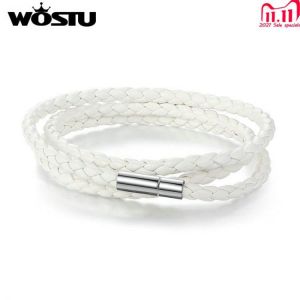WOSTU High Quality 60CM White PU Leather Wrap Bracelet With Magnet Clasp Jewelry For Women Men Unisex Fashion Pulseira