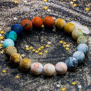 Universe Premium Space Planets Solar System Natural Stone Beads Bracelet Bangle for Women Men Gift Chakra Yoga Jewelry