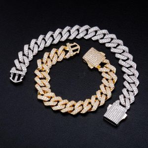 LINGXIA 14mm Miami Cuban Chain Bracelet High Quality Fully Iced Cubic Zirconia Hip Hop Fashion Jewelry Gift Gothic Bracelet