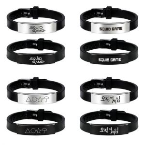 Korea Fashion Squid Game Black Silicone Couple Bracelet Stainless Steel Bracelets Gift Jewelry For Women Men 오징어 게임