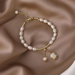 Baroque Freshwater Pearl Shell Rose Bracelet Niche Design Pendant Student Girlfriend Elegant Bracelet Ornament egirl jewelry