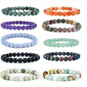 Stone Beads Bracelet Men Women Natural Stone Tiger Eye Lapis Lazuli Charm Bracelet Healing Energy Bracelets For Women Jewelry