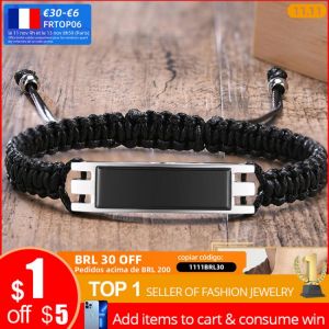 Vnox Casual Braided Rope Chain Urn Bracelets for Men, Hollow Stainless Steel ID Bar Cremation Ashes Jewelry,Length Adjustable